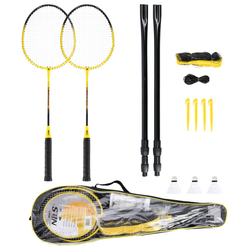 NRZ262 ALUMINUM / BADMINTON SET 2 ROCKETS + 3 FEATHERS SHUTTLECOCKS + NET 600x60cm + COVER NILS