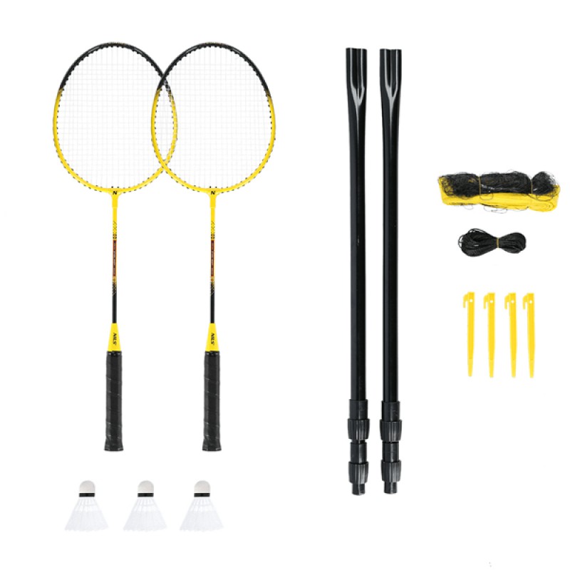 NRZ262 ALUMINUM / BADMINTON SET 2 ROCKETS + 3 FEATHERS SHUTTLECOCKS + NET 600x60cm + COVER NILS