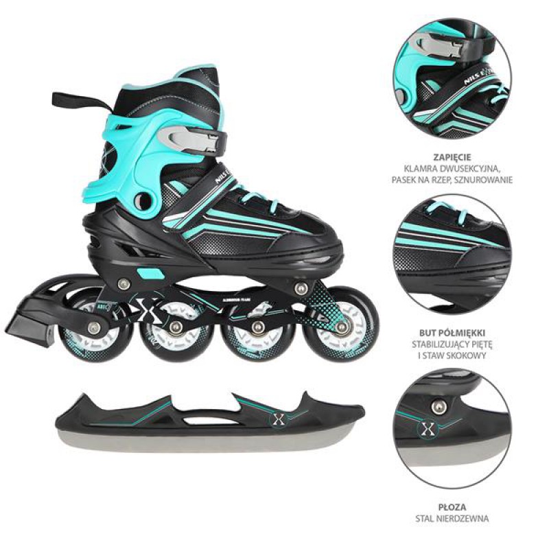 NH18190 2IN1 BLACK/BLUE SIZE M(34-38) IN-LINE SKATES/HOCKEY ICE SKATES