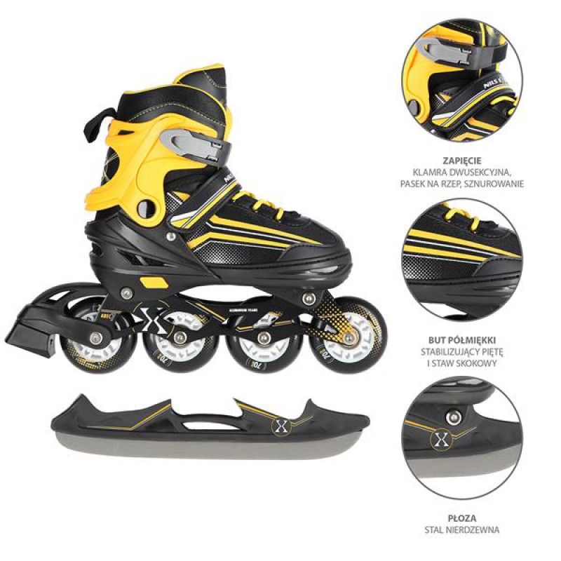 NH18190 2IN1 BLACK/ORANGE SIZE M(34-38) IN-LINE SKATES/HOCKEY ICE SKATES