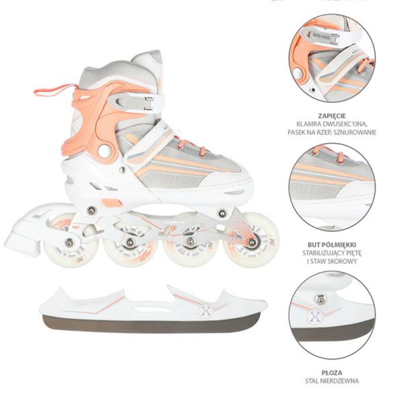 NH18190 2IN1 WHITE/PINK SIZE M(34-38) IN-LINE SKATES/FIGURE ICE SKATES