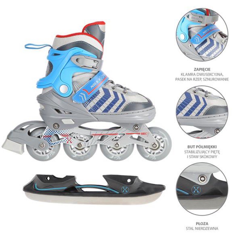 NH18192 4IN1 BLACK/BLUE SIZE S(29-33) IN-LINE SKATES/HOCKEY ICE SKATES