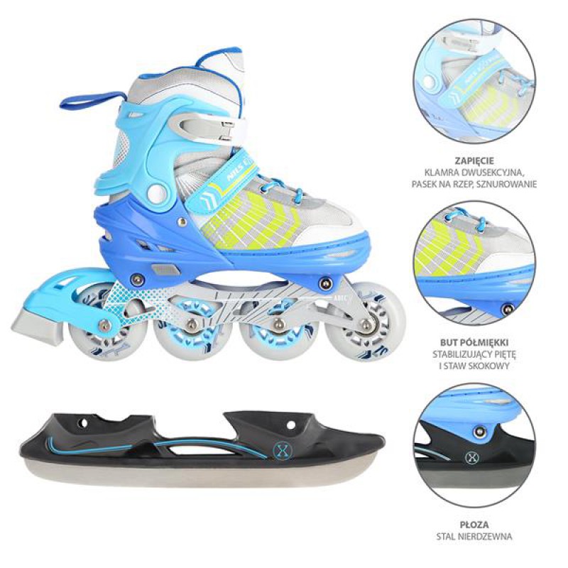 NH18192 4IN1 BLUE SIZE M(34-38) IN-LINE SKATES/HOCKEY ICE SKATES